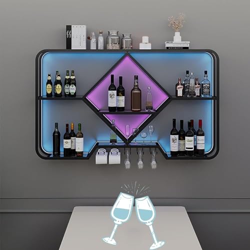 Présentoir à bouteilles multifonctionnel étagères flottantes bar et casier à vin mural LED