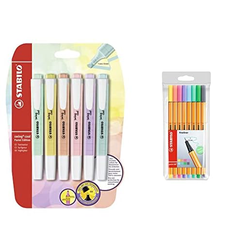 STABILO Marcador swing cool Pastel Edition Pack con 6 colores pastel + Rotulador puntafina point 88 Estuche con 8 colores pastel