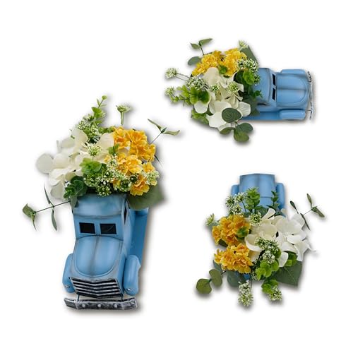 Vintage Small Blue Truck with Artificial Plants Farmhouse Table Top Decor, Metal Truck with Faux Daisy Hydrangea Eucalyptus Spring Decor for Home Coffee Table Shelf Tiered Tray Decor, 8 inch by FLOROAD - Image 7