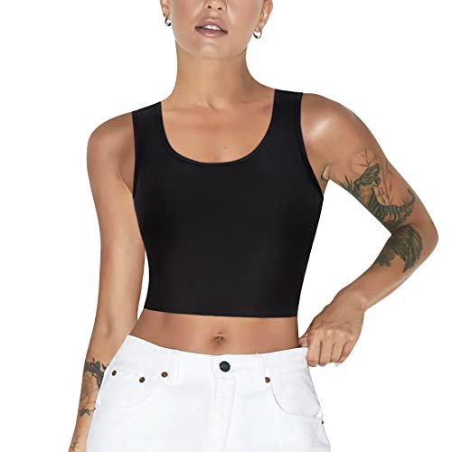 LODAY Women Transgender Tomboy FTM Elastic Chest Binder Bra Pullover Tank Top (Medium, Black)