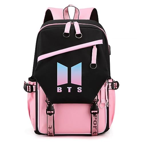 PALAY® BTS Backpack For Boys Kpop BTS Bangtan School Backback For Student with Cable Vent, Travel Laptop Bag