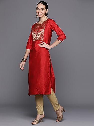 Image of INDO ERA Women Polyester Straight Fit Yoke Design Straight Kurta (23ERE3936)