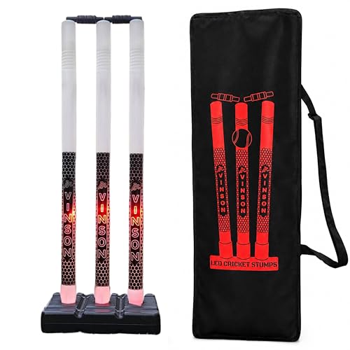 Image of Vinson Plastic LED Cricket Stumps Set for Kids & Adults with 3 Replaceable Batteries & Kit Bag | Suitable for Night Matches in Backyard, Turfs & Playgrounds | Height of Wicket - 30 Inches