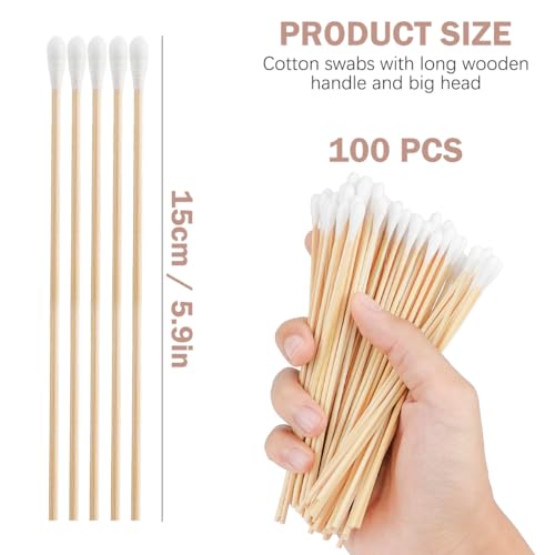 LNQ LUNIQI Cotton Buds Wooden Cotton Pack of 100 Dog Cotton Buds Applicator Dog Cotton Buds Ear Cleaner Long Wooden Handles Cotton Buds for Pets Dogs Cats 15 cm - Image 2