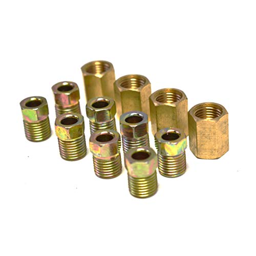 A-Team Performance - 12 Piece 3/8 Inch-24 Threads Brake Line Fittings Assortment - For 3/16 Inch Tube (4 Unions, 8 Nuts) #TOP5