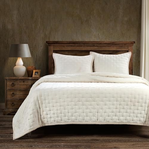 HiEnd Accents Stella Faux Silk Velvet Pintuck Stone Twin Quilt Set