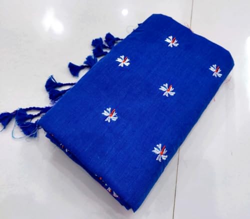 Image of Women's Floral Embroidered Handloom Pure Cotton Saree