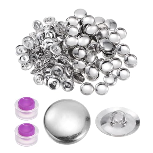 QUARKZMAN 150 Juegos de Kit de Botones Auto Cubiertos 24L 0.6' 15mm con Traseras de Alambre Botones de Aluminio para Cubrir Telas Kit de Botones Cubiertos con 2 Herramientas