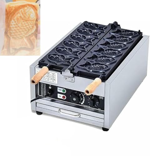ZenHailure Máquina Comercial De Taiyaki con Giro 180°,Cuerpo De Acero Inoxidable Y Placas Antiadherentes,3000w para Preparar Waffles Muffins Y Snacks En Restaurantes