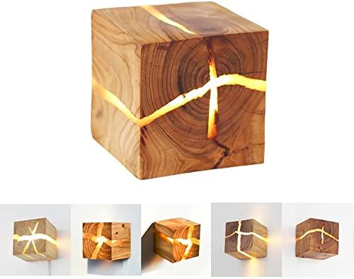 Lfoute Vintage Houten Wandlamp LED 5W Creatieve Wandlamp Nachtlamp Willekeurige Barst Binnen Wandverlichting Voor Slaapkamer Woonkamer Eetkamer Hal Gang Trap Decoratieve Verlichting,2 pcs