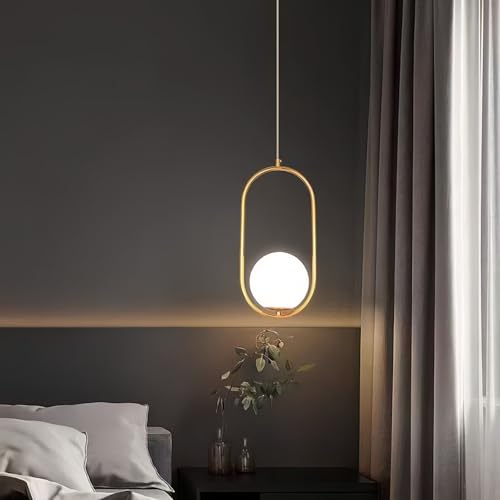 Lampadario a Sospensione da Soffitto Moderno Elegante Anello con Sfera in Oro con Attacco G9, Cavo Regolabile, per Interni Cucina, Sala da Pranzo, Soggiorno