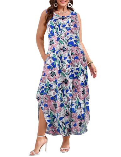 Image of JollieLovin Women Plus Size Summer Tank Maxi Dresses Sleeveless Causal V Neck Beach Long Dresses Swim Cover up (L-5X)