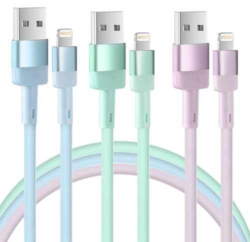 borcall USB A to Lightning Cable：6FT 3Pack TPE Fast Charging Power Adapter Cargador Cords for iPhone 14 Pro Max/13 Pro Max/12Pro/11 Pro Max/XS/XR/8/7/6S Plus iPad Color Wire