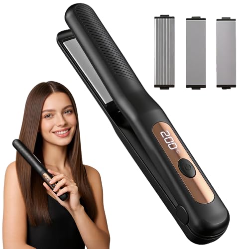 Wxeadu 3 en 1 lisseur boucleur, fer a lisser, Professionnel Lisseur Boucleur Cheveux Livré Avec 3 Plaques Interchangeables en Céramique, plaque cheveux, fer...
