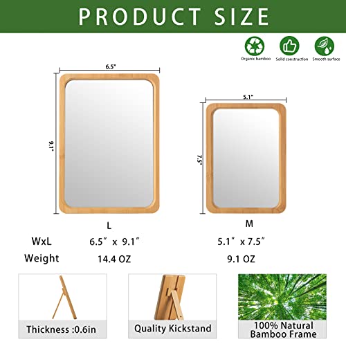 Jasefa Natural Bamboo Desk Table Mirror, Folding Makeup Mirror With Handheld/Stand,Portable Small Desktop Cosmetic Mirror Good For Travel, Cosmetic, Office,6.5" W X 9.1" L #TOP4