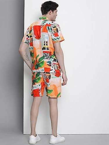 Image of The Indian Garage Co Men Regular Fit Tropical Print Resort Wear Boxers & Shirt Co-ords Set