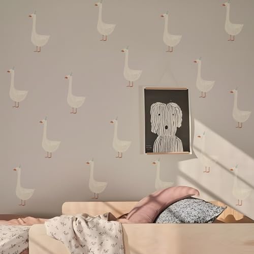 Image of White Goose Wall Stickers for Kids Bedroom - 4 Sheets 16 Pcs Cute Party Goose Decals Peel and Stick Baby Nursery Boho Wall Art for Boys Girls Playroom Bedroom Gift