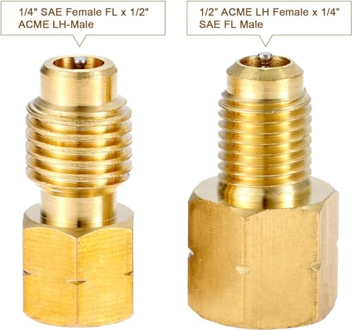 Image of 4PCS R1234yf Vacuum Pump Adapter,1 /4'' SAE Female FL x 1 /2 inch LH-Male & 1 /2 inch LH Female x 1 /4 inch SAE FL Male,Refrigerant Tank Adapter with Valve Core Remover for Air Conditioner HVAC Conversion