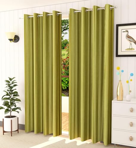 Image of Curtains 7 Feet Long for Living Room - Door Curtains Set of 1 Pcs Panel, Curtain Solid Parda for Home Decor & Office Green Colour 7 feet (48 x 84 Inch) - 2 Pcs