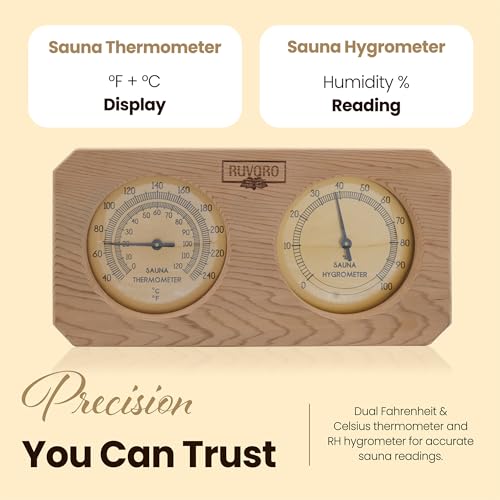 RUVARO Sauna Thermometer Hygrometer – Cedar Temperature & Humidity Gauge