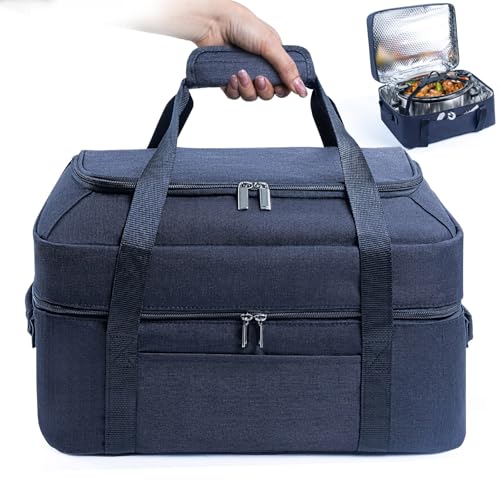 BAGSPRITE Double-Layer Slow Cooker Carrying Bag for 6-8 Quart CrockPot and Hamilton Beach Slow Cooker, Travel Bag with Lid Fastener for Crock-pot, Portable Carrier Case Slow Cooker Bag, Black