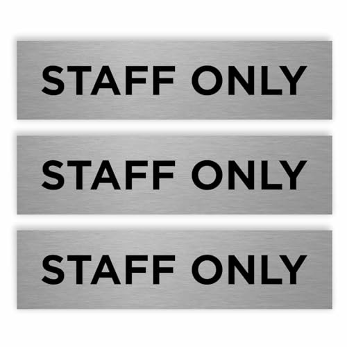 Slimline Aluminium Staff Only Door Sign from ViroDisplay - Rigid Brushed Silver 0.5mm - 200 x 50mm - Durable Printed Surface - Self-Adhesive Fixing (Pack of 3)