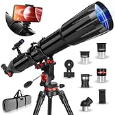 Telescope,Telescope for Adults High Powered, 90mm Aperture 900mm Professional Refractor Telescopes for Kids & Beginners, Magnification 450X,for Planet Observation with Stainless Tripod & Phone Adapter