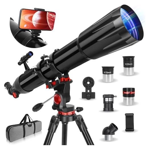 Telescope,Telescope for Adults High Powered, 90mm Aperture 900mm Professional Refractor Telescopes for Kids & Beginners, Magnification 450X,for Planet Observation with Stainless Tripod & Phone Adapter