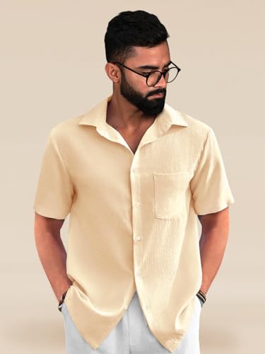 Image of Tee Projekt Solid Shirt for Men's ||Pop corn Shirt|| Solid Shirt for Men's|| Casual Shirt for Men||Half Sleeve Spread Collar Shirt for Men