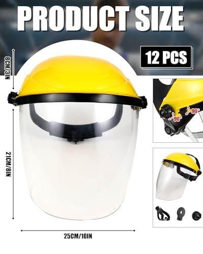Image of Tellegloww 12 Pack Safety Face Shields for Grinding Cutting, Yellow