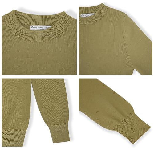Image of CUNYI Boys Girls Crewneck Sweater Long Sleeve School Uniform Pullover Thermal Wool Solid Knit Top