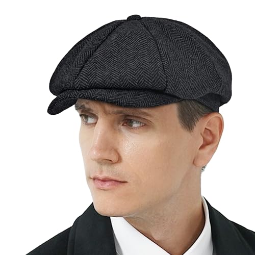 Image of KUJUHA Wool Newsboy Cap for Men Flat Irish Cabbie Ivy Gatsby Newsboy Driving Hat Hunting Cap