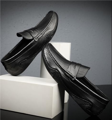 Men's Loafers Genuine Leather Stitching Details Round Toe Comfortable Lightweight Slip Resistant Prom Walking Slip-on3