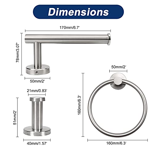 NearMoon 4 Pieces Bath Hardware Set, Include Hand Towel Ring, Toilet Paper Holder and 2 Robe Towel Hooks, Stainless Steel Bathroom Accessories Wall Mounted (Brushed Nickel) by NearMoon - Image 6