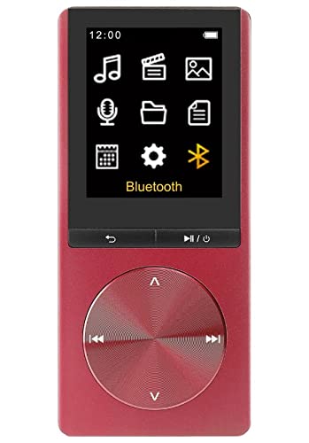 Difrnce MP1820BT MP3 Player with screen displaying icons for music, video, images, voice recorder, files, documents, calendar, settings, and Bluetooth. Below the screen are navigation buttons and a circular control pad.
