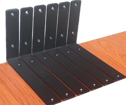 6 Pack - L 9" x H 6" x W1.5, 5mm Thick Black L Shelf Bracket, Iron Shelf Brackets, Metal Shelf Brackets, Floating Shelf, Shelf Supports with Screws by MHMYDZ - Used condition - US$22.46