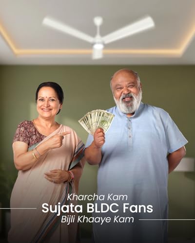 Image of Sujata Premium BLDC Ceiling Fan 1200mm | 3 Years Warranty | Energy Efficient Ceiling fan with light for Living Room, Remote Control BLDC Fan, 5 Star BEE Rated, Slim Air Underlight (Pearl White Chrome)