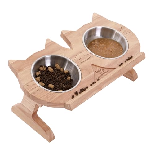 Miss Meow Elevated Cat Bowls Set for Food and Water, Raised Pet Bowls for Indoor Outdoor Cat with Anti Slip Feet (Stainless Still)