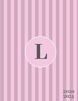 2020-2024 : Initial Monogram Letter l Five Year Monthly Planner Organizer with 60 Months Spread View. Classic 5 Year Calendar, Agenda, Journal and Notebook - Pink and Gray Stripe