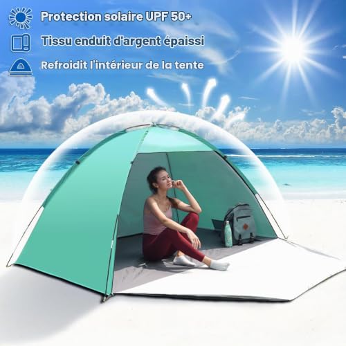 Tente de Plage pour 1-3 Personnes, Tente de Plage Anti UV, Abris de Plage Tente de Camping Poids Léger, Facile à Installer et Portable, pour Camping, Pêche, Pique-Nique, Jardin – vue 3