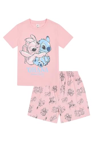 Disney Girls Lilo and Stitch Short Stitch and Angel Pink Pyjama Set Kids PJ's (12-13 Years)