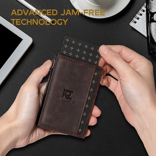 AirTag Pop Up Wallet for Men, Genuine Full Grain Leather Wallet with Air Tag Holder, Slim, Smart, Minimalist, RFID Blocking, ID Window, Leather Airtag Wallet for Men3