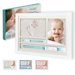 MUBY, Kit baby pasgeboren handafdruk en voetafdruk fotolijst en GEBOORTE ARMBAND HOUDER | Cadeau-idee voor geboorte | Fotolijsten voor babykamers | Babykamers Decoratie | Cadeau voor Elke Nieuwe Mum