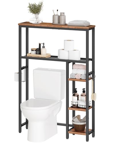 HOOBRO-Over-The-Toilet-Storage-Cabinet-Freestanding-Bathroom-Organizer-with-Toilet-Paper-Holder-Hooks-5-Tier-Bathroom-Storage-Shelves-for-Laundry-Room-Space-Saver-Rustic-Brown-and-Black-BF84TS01 HOOBRO Over The Toilet Storage Cabinet, Freestanding Bathroom Organizer with Toilet Paper Holder, Hooks, 5-Tier Bathroom Storage Shelves for Laundry Room, Space Saver, Rustic Brown and Black BF84TS01 - Image 1