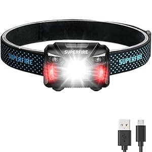 SuperFire HL06 Head-Torch Rechargeable Sensor Headlamp Ultra Light Super Bright 500 Lumens LED Head Torch Headlight with…
