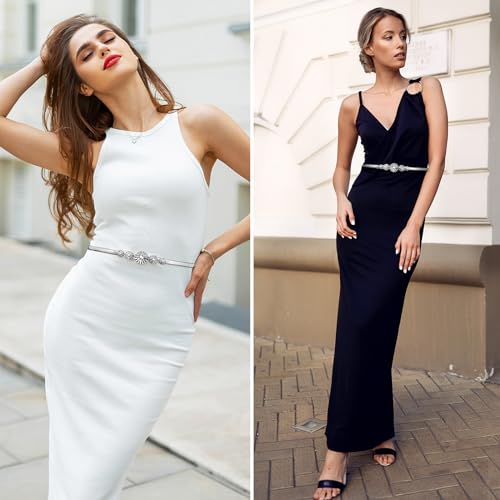 Women Skinny Metal Stretch Belt, Ladies Thin Belts Daisy Buckle Chain Belt Elastic Spring Waist Belt for Dresses Jeans2