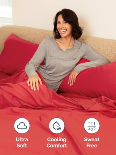 Image of Extra Deep Pocket Twin XL Size Sheet Set - Breathable & Cooling - Red