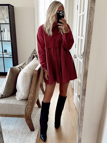 Image of Dokuritu Sweatshirt Dress Women Crew Neck Long Sleeve Patchwork Pullover Tops Flowy Oversized Sweatshirt Mini Dress