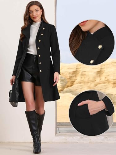Image of Allegra K Pea Coats for Women Long Winter Stand Collar Belted Single Breasted Trench Coat 2025