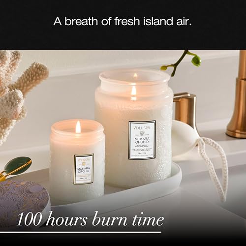 Image of Voluspa Mokara Orchid Large Scented Candle Jar 18 Oz, 100 Hr Burn | Vegan Coconut Wax Blend With Natural Wick, USA Poured Gift for Hosts, Fragrance Lovers, Relaxed Rooms & Daily Ambience Use